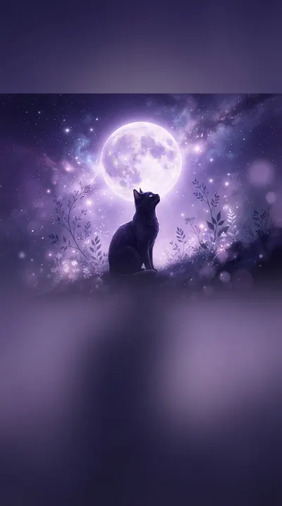 満月と黒猫の復縁待ち受け画像
